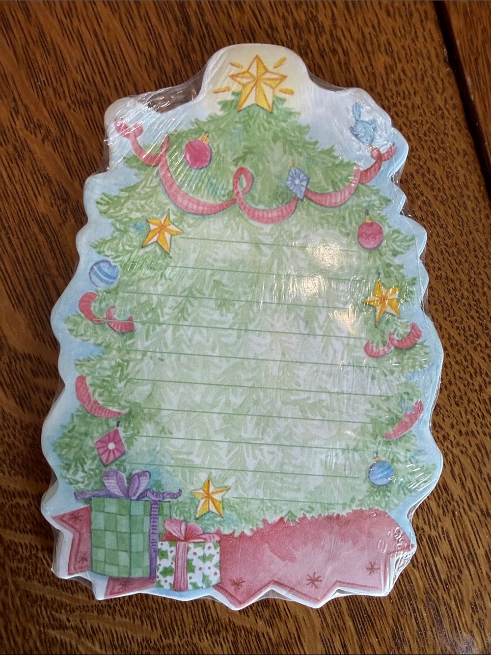 Green Christmas Tree Notepad with Festive Ornaments